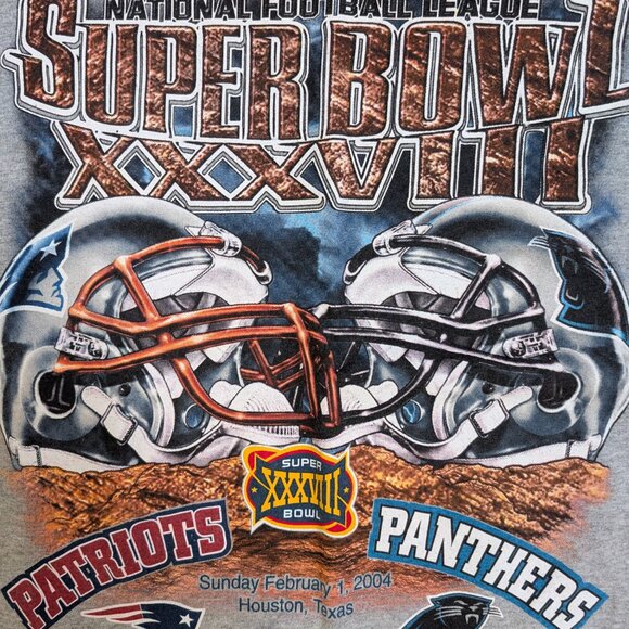 Vintage NFL Super Bowl XXXVIII 2004 Graphic T-Shirt Patriots x Panthers Sz Large - Picture 2 of 7